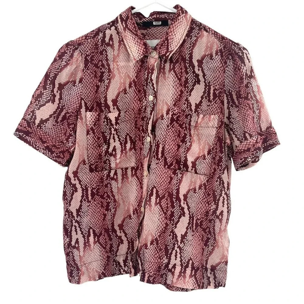 Current Elliott Bermuda Blouse in Pink Peach Snake Python Cotton Silk Size 1